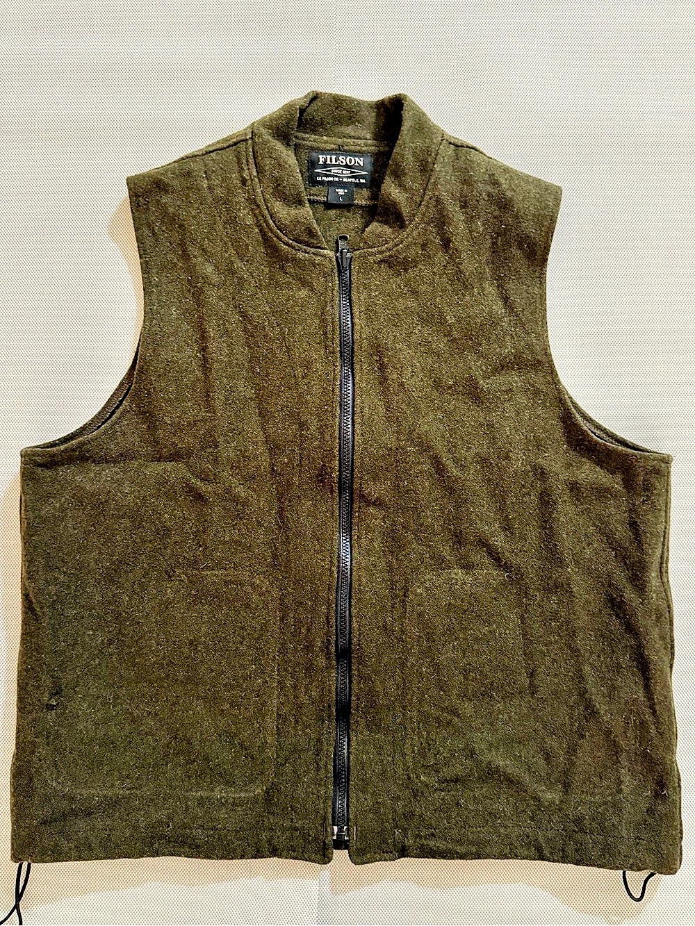 Filson Mackinaw Wool Vest Liner Olive & Brown Large. (The Shirt have no pockets)